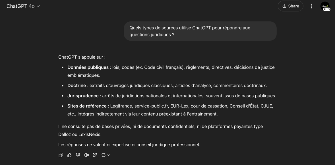 Réponse IA juridique ChatGPT